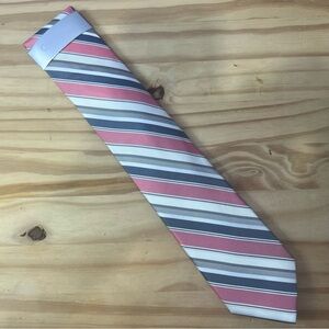 *2/$30* Calvin Klein Pink, Blue, Silver, and White Corona Stripe Silk Tie NWT